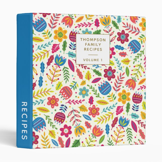 Cute Scandinavian Floral Personalized Recipe 3 Ring Binder (Front/Spine)