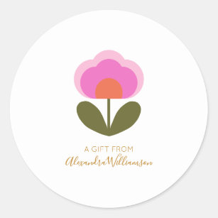 Cute Scandinavian Flower Personalized A Gift From  Classic Round Sticker