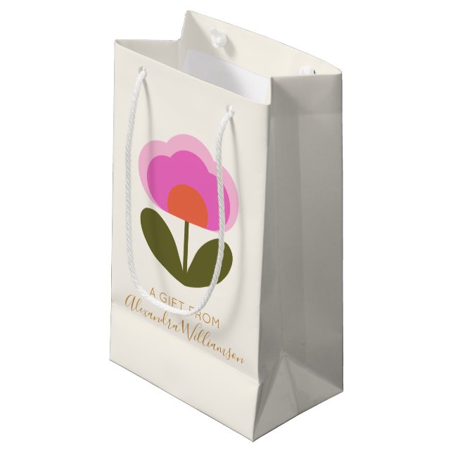 Cute Scandinavian Flower Personalized A Gift From  Small Gift Bag (Front Angled)