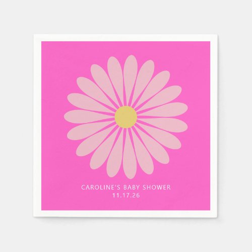 Cute Scandinavian Flower Pink Baby Shower Custom Napkins