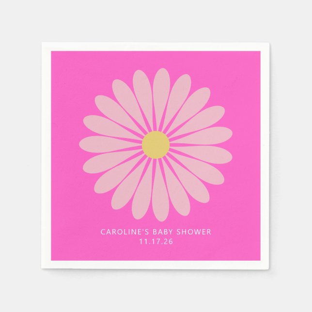 Cute Scandinavian Flower Pink Baby Shower Custom Napkins (Front)