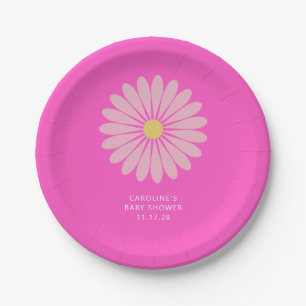 Cute Scandinavian Flower Pink Baby Shower Custom Paper Plates