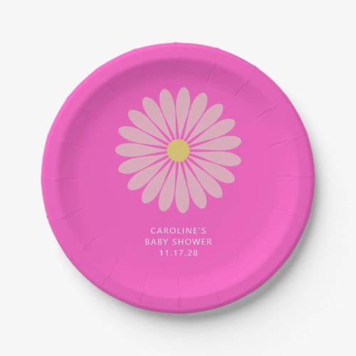 Cute Scandinavian Flower Pink Baby Shower Custom Paper Plates