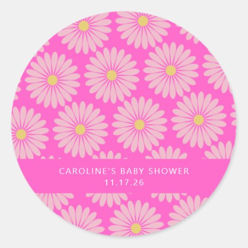 Cute Scandinavian Flower Pink Custom Baby Shower Classic Round Sticker