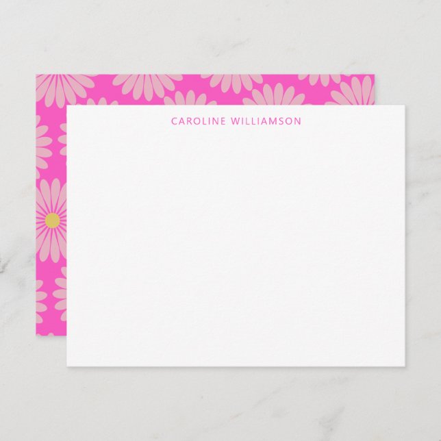 Cute Scandinavian Flower Pink Personalized Name Note Card (Front/Back)