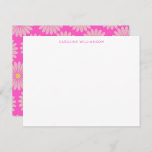Cute Scandinavian Flower Pink Personalized Name Note Card