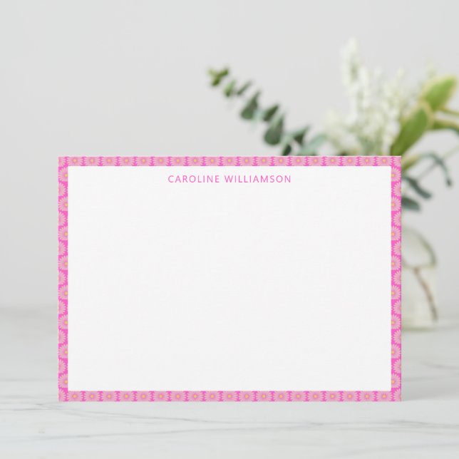 Cute Scandinavian Flower Pink Personalized Name Thank You Card (Standing Front)