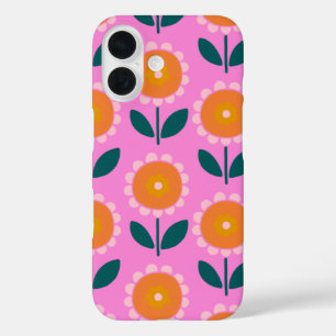 Cute Scandinavian Flowers in Pink and Orange iPhone 16 Case