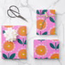 Cute Scandinavian Flowers in Pink and Orange Wrapping Paper Sheets