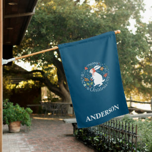 Cute Scandinavian Folk Christmas Bunny House Flag