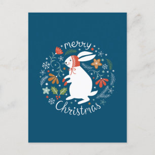 Cute Scandinavian Folk Christmas Bunny Postcard