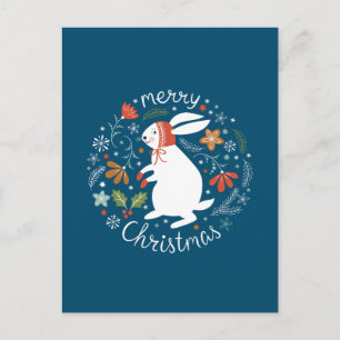 Cute Scandinavian Folk Christmas Bunny Postcard