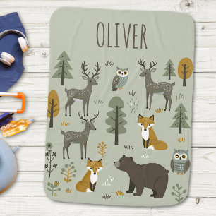 Cute Scandinavian Folk Woodland Animals Baby Blanket
