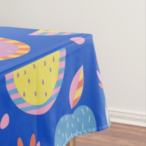Cute Scandinavian Fruit Pattern Blue Whimsical Tablecloth