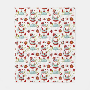 Cute Scandinavian Gnome and Nature Pattern Fleece Blanket