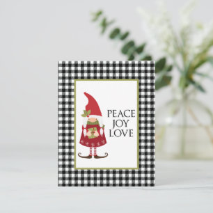 Cute Scandinavian Gnome Buffalo Plaid Holiday Card