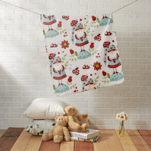 Cute Scandinavian Gnome Floral Pattern Baby Blanket
