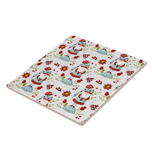 Cute Scandinavian Gnome Floral Pattern Ceramic Tile (Side)