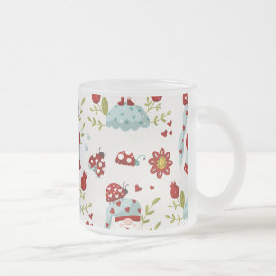 Cute Scandinavian Gnome Floral Pattern Frosted Glass Coffee Mug