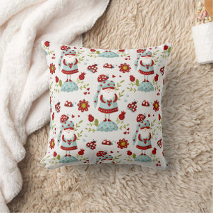 Cute Scandinavian Gnome Floral Pattern Throw Pillow