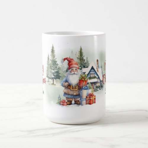 Cute Scandinavian gnome in winter forest Coffee Mug