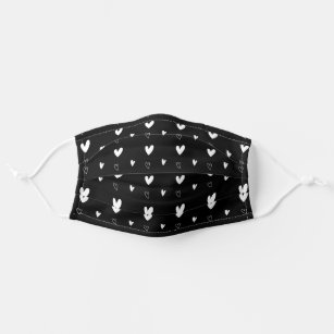 Cute Scandinavian Heart Pattern Black and White Adult Cloth Face Mask