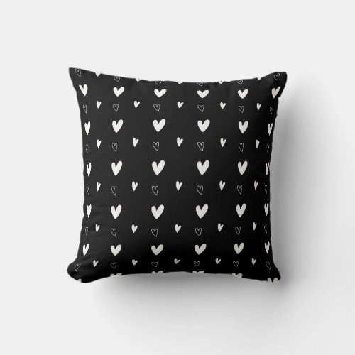 Cute Scandinavian Heart Pattern Black and White Throw Pillow