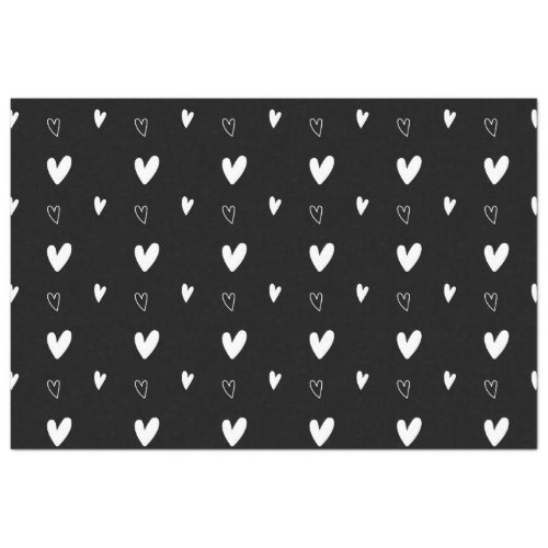 Cute Scandinavian Heart Pattern Black and White Tissue Paper