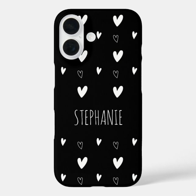 Cute Scandinavian Heart Pattern Black Personalized Case-Mate iPhone Case (Back)