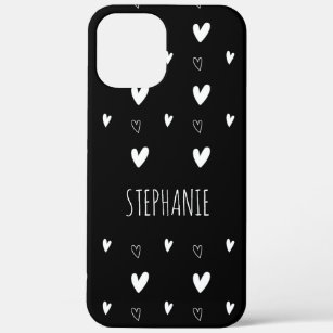 Cute Scandinavian Heart Pattern Black Personalized iPhone 12 Pro Max Case