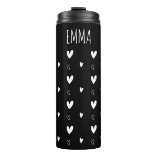 Cute Scandinavian Heart Pattern Black Personalized Thermal Tumbler