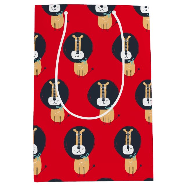 Cute Scandinavian Lion Kids Pattern   Medium Gift Bag (Front)