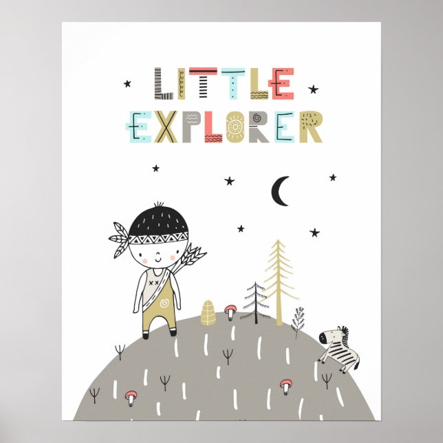 Cute Scandinavian Little Explorer Kids Poster (Front)