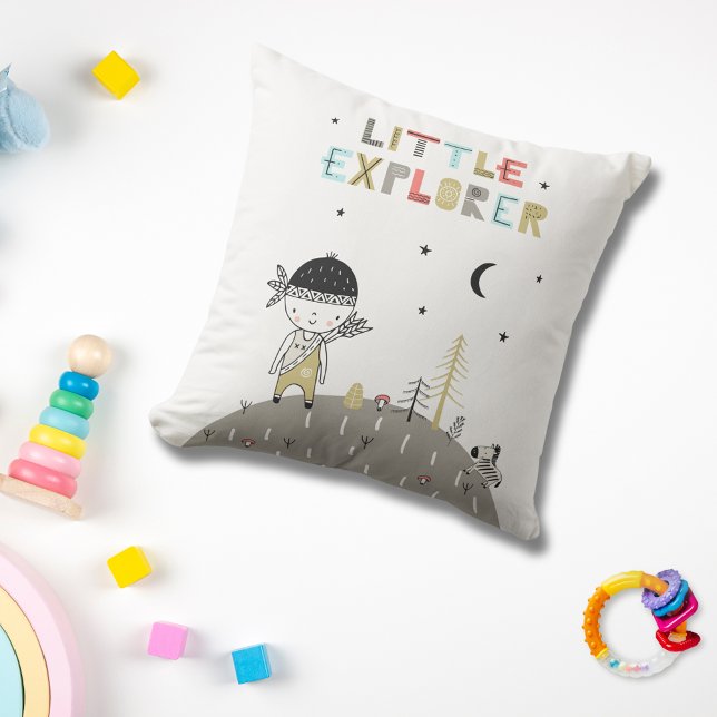 Cute Scandinavian Little Explorer Kids Throw Pillow (Creator Uploaded)