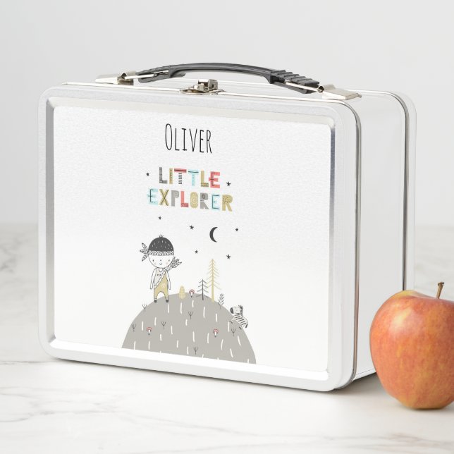 Cute Scandinavian Little Explorer Personalized Metal Lunch Box (In Situ)
