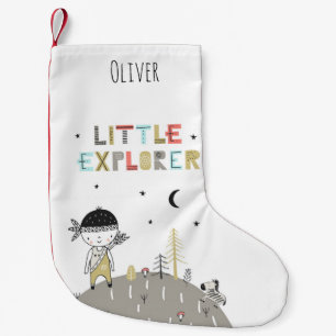 Cute Scandinavian Little Explorer Personalized Small Christmas Stocking