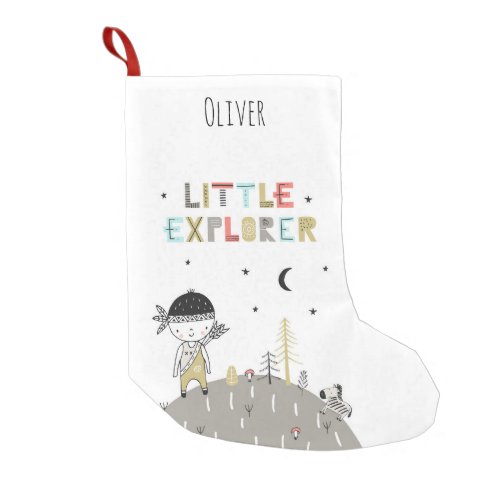 Cute Scandinavian Little Explorer Personalized Small Christmas Stocking