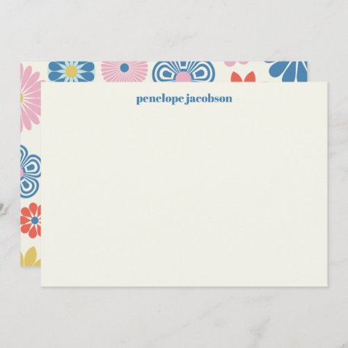 Cute Scandinavian Pink Blue Folk Floral Custom  Note Card