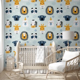 Cute Scandinavian Safari Animal Faces Nursery