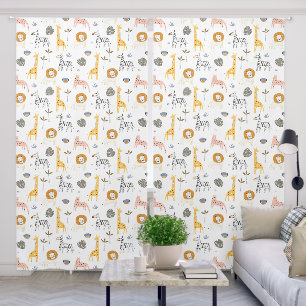 Cute Scandinavian Safari Animals White Nursery Blackout Curtains