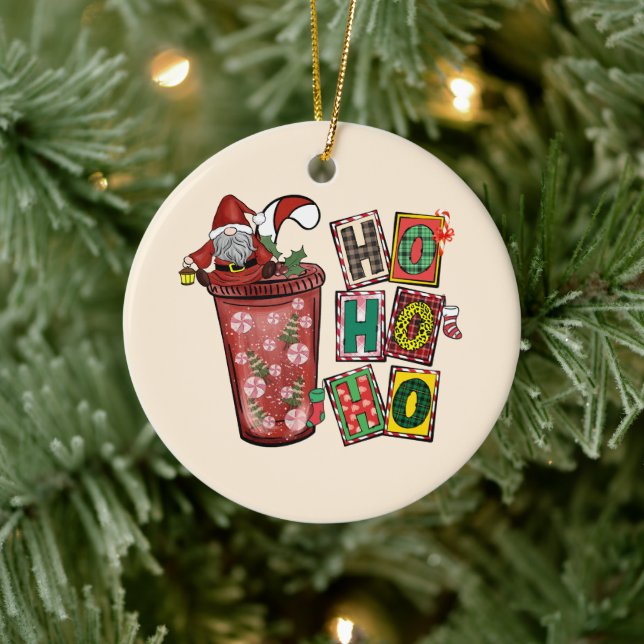 Cute Scandinavian Santa Claus Gnome -Christmas Cup Ceramic Ornament (Tree)