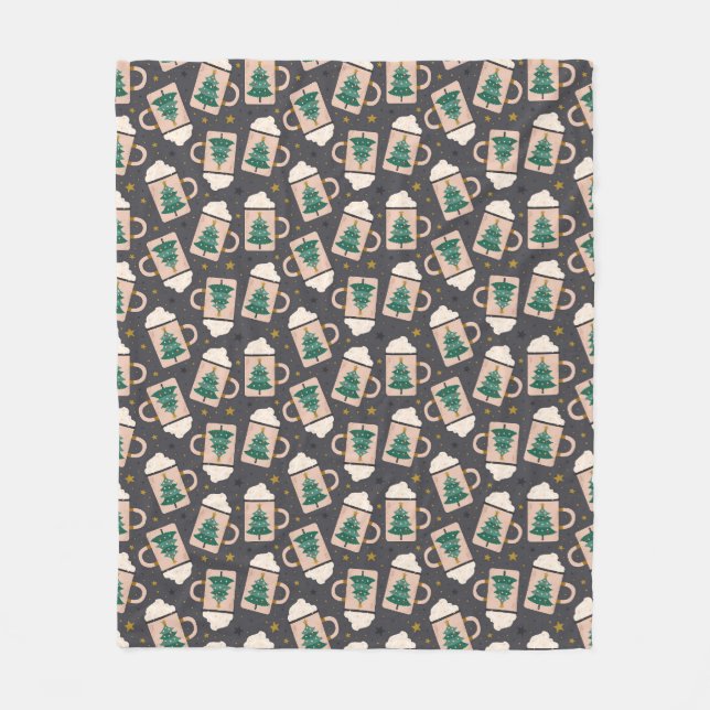 Cute Scandinavian Vintage Christmas Hot Cocoa Fleece Blanket (Front)