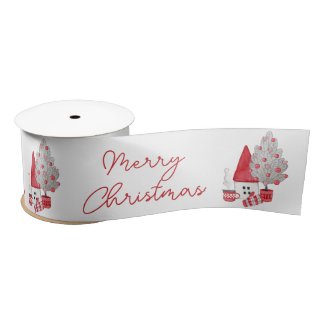 Cute Scandinavian Watercolor House Christmas Tree