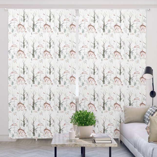 Cute Scandinavian Woodland Animal Friends Nursery Blackout Curtains (Living Room)