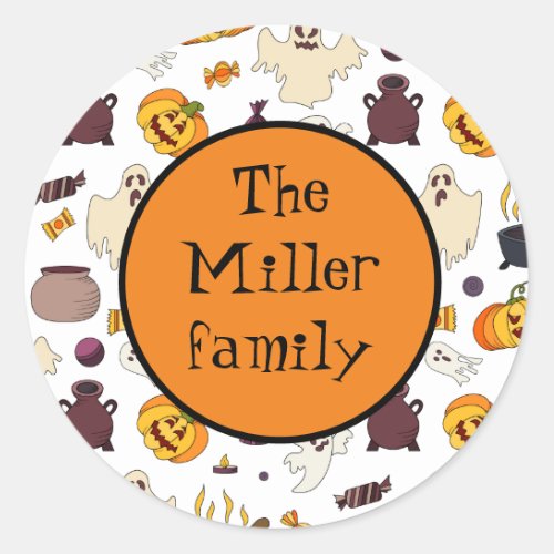 Cute scare away halloween family monogram classic round sticker