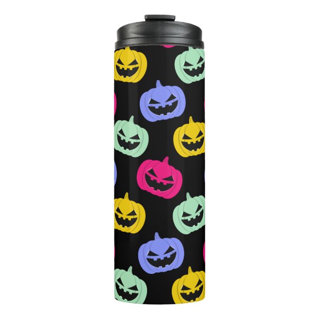 Cute Scare Colorful Pumpkins Faces Halloween Thermal Tumbler (Front)