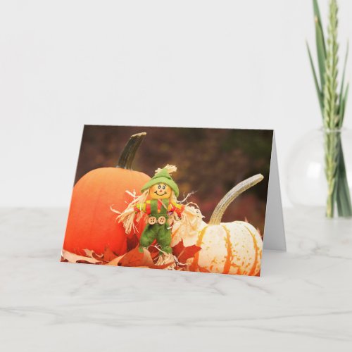 Cute Scarecrow And Pumpkins Autumn Birthday Card