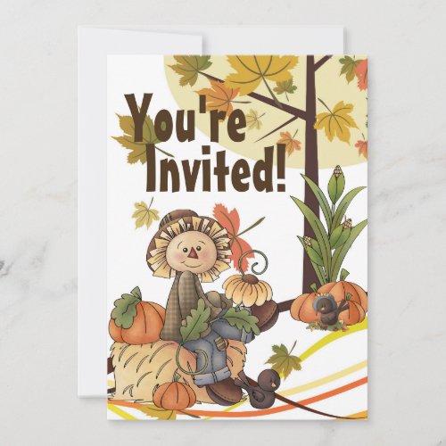 Cute Scarecrow Autumn Birthday Invitation