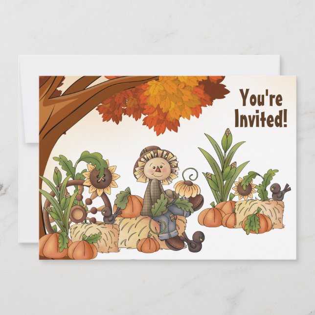Cute Scarecrow Autumn Birthday Invitation (Front)
