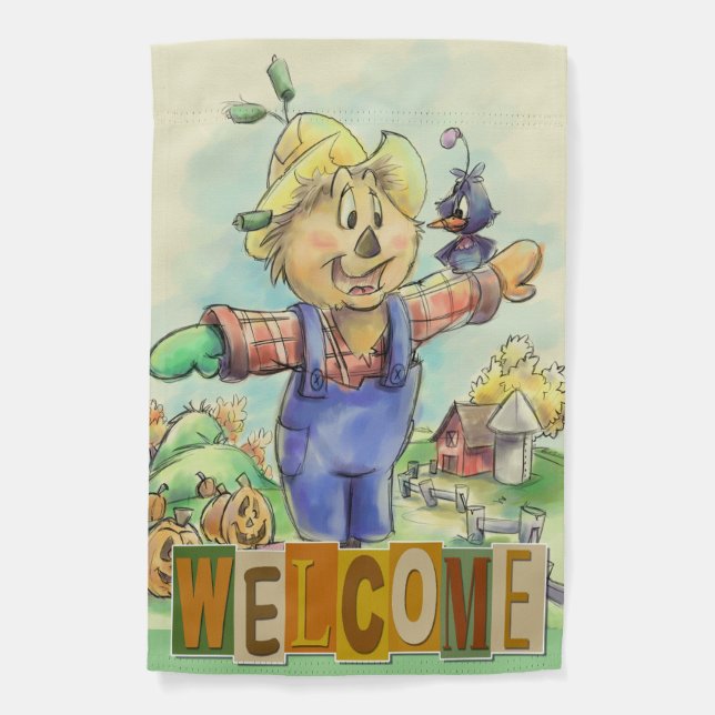 Cute scarecrow cartoon fall garden flag (Front)